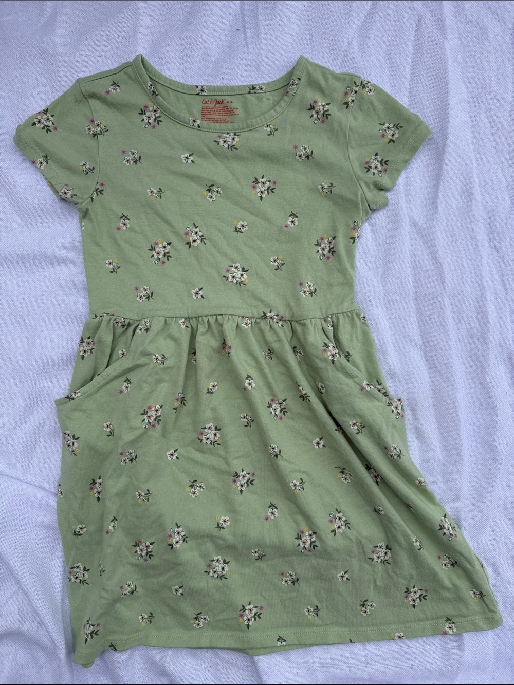 Cat & Jack Sage Green Floral Pocket Dress